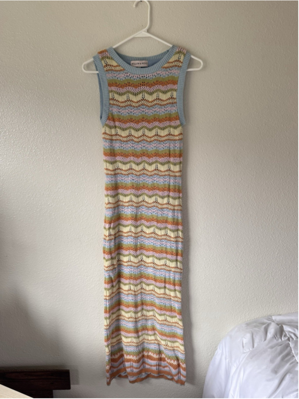 Willow & Wind Crochet Knit Midi Dress Pastel Stripe Sleeveless Boho Size M